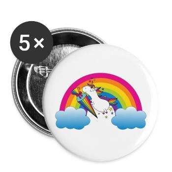 Einhorn Einschulung - Buttons groß 56 mm (5er Pack) - Weiß - Vorne