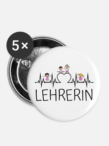 Lehrerin Herzschlag mit Herz und Kindern - Buttons groß 56 mm (5er Pack) - Weiß