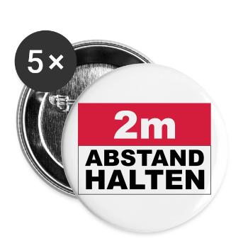 2m Abstand halten - Buttons groß 56 mm (5er Pack) - Weiß - Vorne