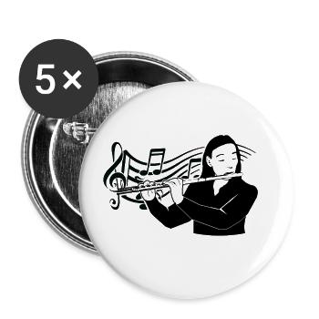 Flutiste de flûte tavernière dessin noir partition - Lot de 5 grands badges (56 mm) - blanc - Devant