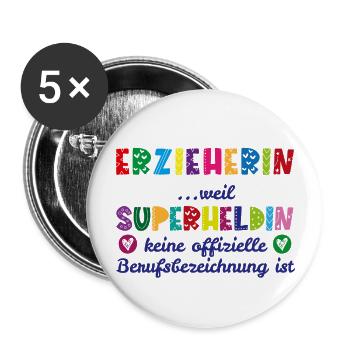 Erzieherin Superheldin - Buttons groß 56 mm (5er Pack) - Weiß - Vorne