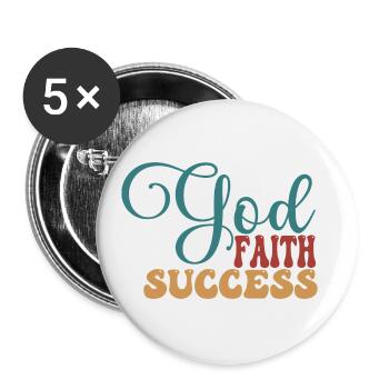 God Faith Success - Buttons groß 56 mm (5er Pack) - Weiß - Vorne