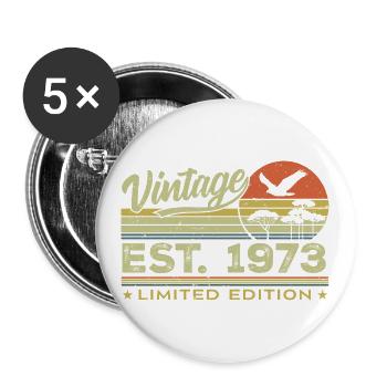 Jahrgang 1973 Genial seit 1973 Geschenk 1973 Retro - Buttons groß 56 mm (5er Pack) - Weiß - Vorne