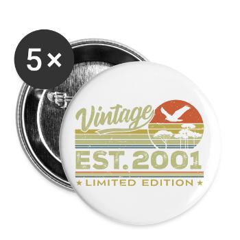 Vintage 2001 Fantastisch seit 2001 Geschenk 2001 Retro - Buttons groß 56 mm (5er Pack) - Weiß - Vorne