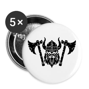 Wikinger Kopf mit Helm und Axt - Buttons groß 56 mm (5er Pack) - Weiß - Vorne