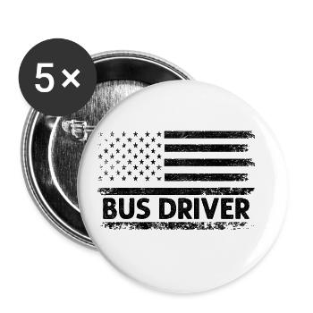 American Flag Bus Driver Patriot School Bus - Buttons large 2.2''/56 mm (5-pack) - white - Front