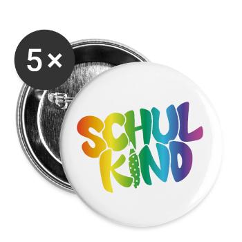 Schulkind Regenbogenfarben - Buttons groß 56 mm (5er Pack) - Weiß - Vorne