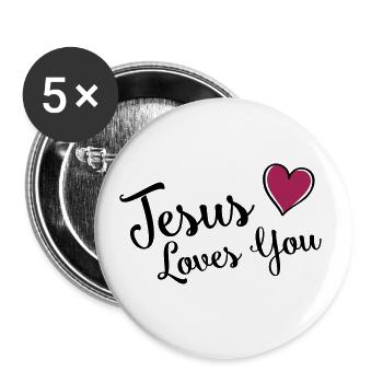 jesus liebt dich herz - Buttons groß 56 mm (5er Pack) - Weiß - Vorne