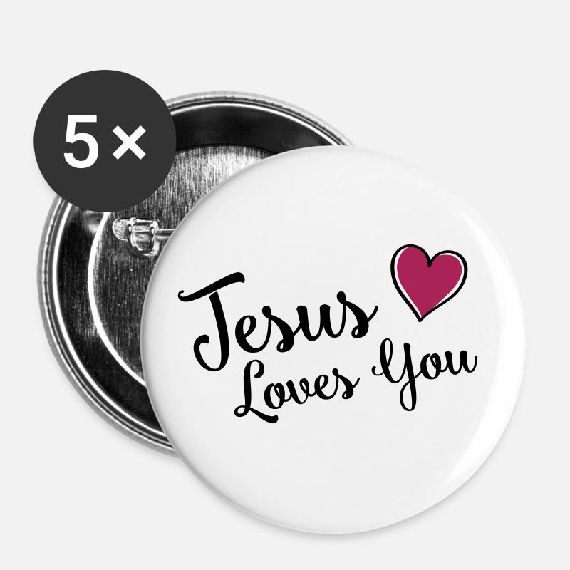 jesus loves you heart - Buttons large 2.2''/56 mm (5-pack) - white