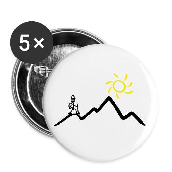 Wanderer am Berg bei Sonnenschein, wandern - Buttons groß 56 mm (5er Pack) - Weiß - Vorne