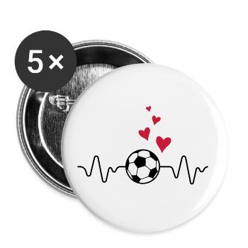 fussball puls herz - Buttons groß 56 mm (5er Pack) - Weiß - Vorne