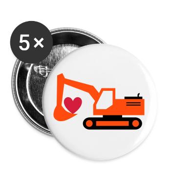 ★ Designfarben änderbar ★ Bagger, Herz in Schaufel - Buttons groß 56 mm (5er Pack) - Weiß - Vorne