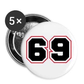 69 Nombre symbole - Lot de 5 grands badges (56 mm) - blanc - Devant