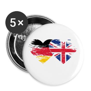 Germany United Kingdom flag used heart - Buttons large 2.2''/56 mm (5-pack) - white - Front