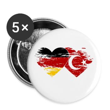 Germany Turkey Flag Used Heart - Buttons large 2.2''/56 mm (5-pack) - white - Front