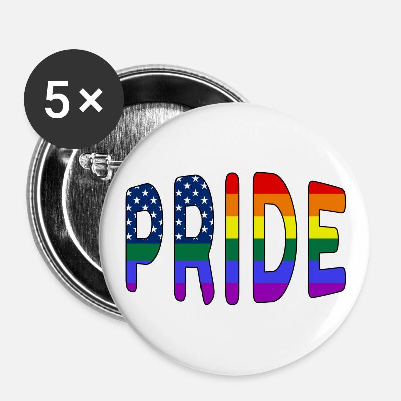 Pride-Logo Rainbow Pride USA - Buttons groß 56 mm (5er Pack) - Weiß