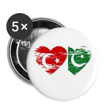 Turkey Pakistan Flag Heart Used - Buttons large 2.2''/56 mm (5-pack) - white - Front