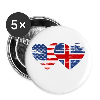 USA Iceland flag heart used - Buttons large 2.2''/56 mm (5-pack) - white - Front