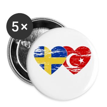 Sweden Turkey Flag Heart Used - Buttons large 2.2''/56 mm (5-pack) - white - Front