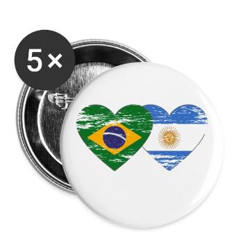 Brésil Argentine Drapeau Coeur Utilisé - Lot de 5 grands badges (56 mm) - blanc - Devant