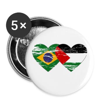 Brazil Palestine Flag Heart Used - Buttons large 2.2''/56 mm (5-pack) - white - Front
