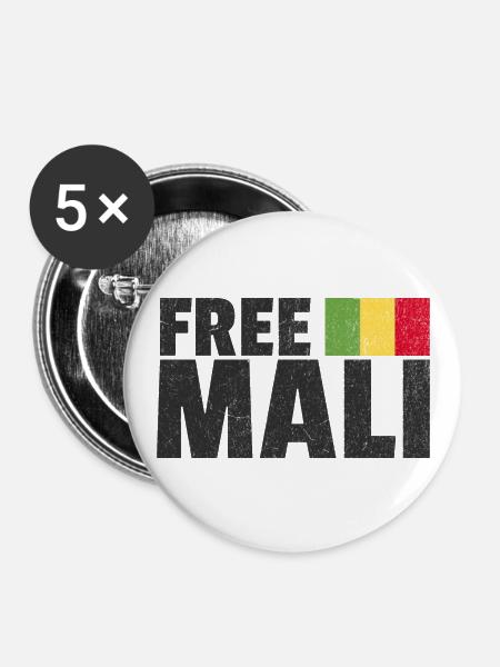 Free Mali: Unterstützen Sie Malis Freiheit - Buttons groß 56 mm (5er Pack) - Weiß