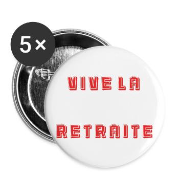 RETRAITE. RETRAITE. RETRAITEE. SENIOR. MAMIE. PAPY - Lot de 5 grands badges (56 mm) - blanc - Devant
