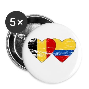 Belgique Colombie drapeau coeur utilisé - Lot de 5 grands badges (56 mm) - blanc - Devant