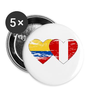Kolumbien Peru Flagge Herz used - Buttons groß 56 mm (5er Pack) - Weiß - Vorne