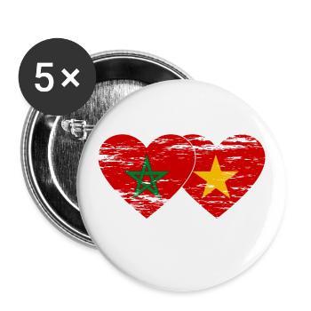 Morocco Vietnam flag heart used - Buttons large 2.2''/56 mm (5-pack) - white - Front