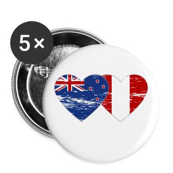 Neuseeland Peru Flagge Herz used - Buttons groß 56 mm (5er Pack) - Weiß - Vorne