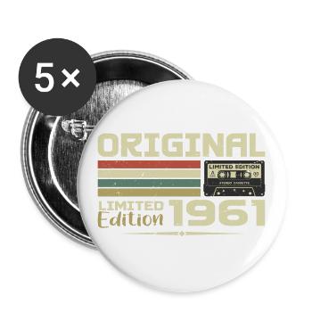 Rétro 1961 Cadeau Anniversaire Né en 1961 Original - Lot de 5 grands badges (56 mm) - blanc - Devant