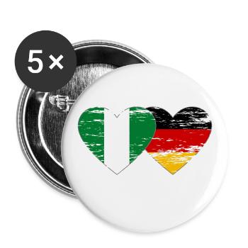 Nigeria Germany flag heart used - Buttons large 2.2''/56 mm (5-pack) - white - Front