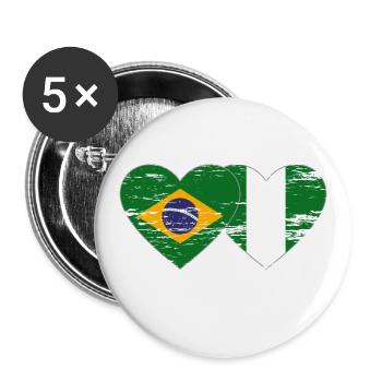 Drapeau du Brésil et du Nigeria coeur utilisé - Lot de 5 grands badges (56 mm) - blanc - Devant
