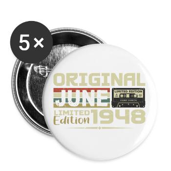 June 1948 Vintage Born In June 1948 Birthday - Buttons large 2.2''/56 mm (5-pack) - white - Front