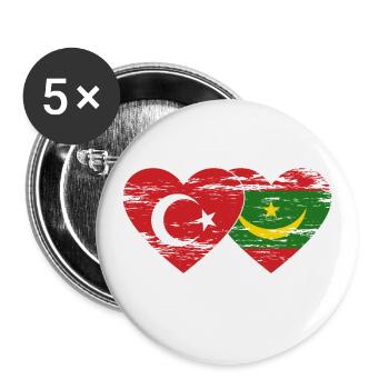 Türkei Mauretanien Flagge Herz used - Buttons groß 56 mm (5er Pack) - Weiß - Vorne