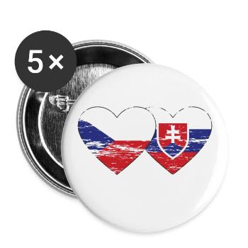 Czech Republic Slovakia Flag Heart used - Buttons large 2.2''/56 mm (5-pack) - white - Front