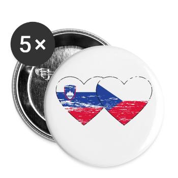Slovénie République tchèque Drapeau Coeur utilisé - Lot de 5 grands badges (56 mm) - blanc - Devant