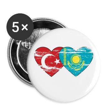 Turquie Kazakhstan Drapeau Coeur utilisé - Lot de 5 grands badges (56 mm) - blanc - Devant