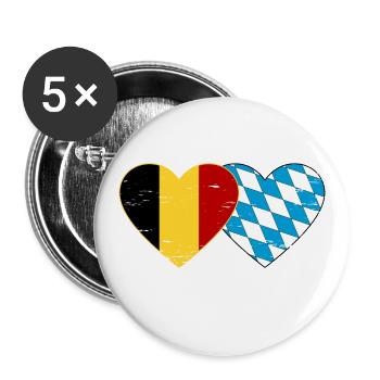 Belgium Bavaria flag heart used - Buttons large 2.2''/56 mm (5-pack) - white - Front