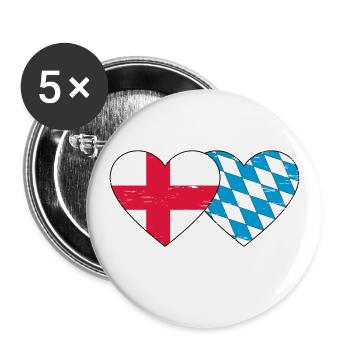 England Bavaria Flag Heart used - Buttons large 2.2''/56 mm (5-pack) - white - Front