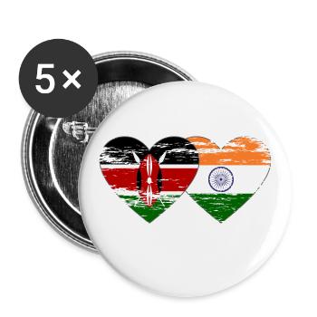 Kenya India Flag Heart Used - Buttons large 2.2''/56 mm (5-pack) - white - Front