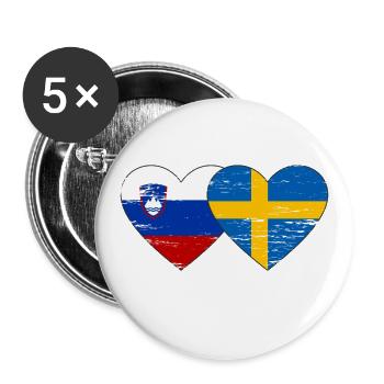 Slowenien Schweden Flagge Herz used - Buttons groß 56 mm (5er Pack) - Weiß - Vorne