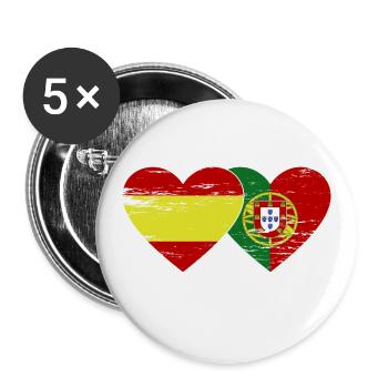 Espagne Portugal Drapeau Coeur utilisé - Lot de 5 grands badges (56 mm) - blanc - Devant