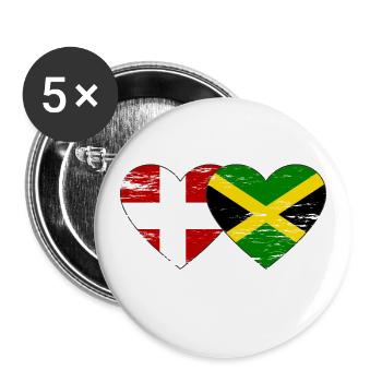 Danemark Jamaïque drapeau coeur utilisé - Lot de 5 grands badges (56 mm) - blanc - Devant