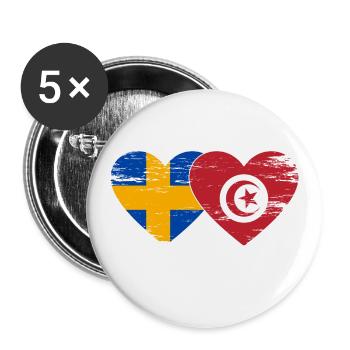 Sweden Tunisia flag heart used - Buttons large 2.2''/56 mm (5-pack) - white - Front
