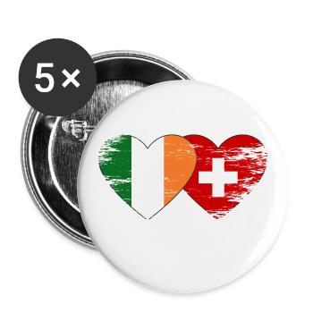Ireland Switzerland Flag Heart - Buttons large 2.2''/56 mm (5-pack) - white - Front