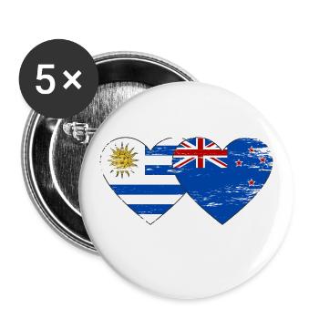 Uruguay Nouvelle-Zélande drapeau coeur utilisé - Lot de 5 grands badges (56 mm) - blanc - Devant