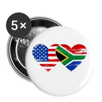 USA South Africa Flag Heart Shape Used - Buttons large 2.2''/56 mm (5-pack) - white - Front