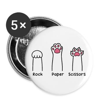 Rock Paper Scissors Hand Game Cute Paw Funny Cat - Lot de 5 grands badges (56 mm) - blanc - Devant